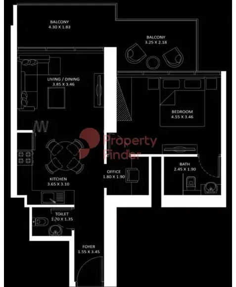 Планировка — 1-спальная, 71 м²
