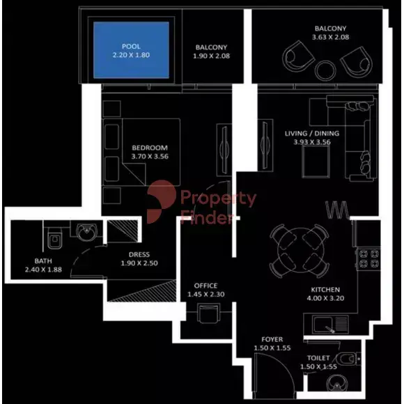 Планировка — 1-спальная, 76 м²