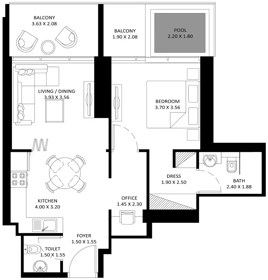 Планировка — 2-спальная, 102 м²
