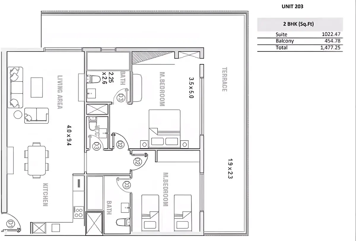 Планировка — 2-спальная, 137 м²
