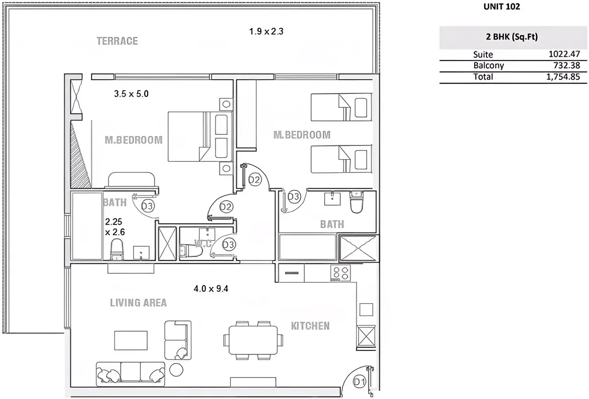 Планировка — 2-спальная, 162 м²