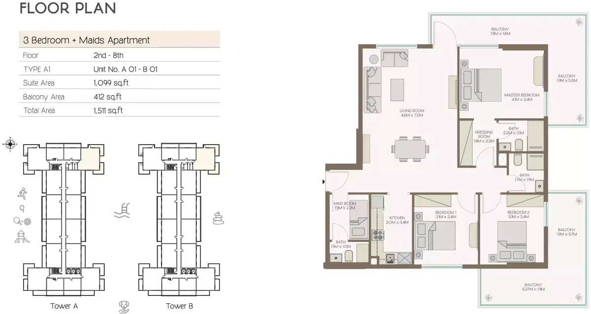 Планировка — 3-спальная, 140 м²