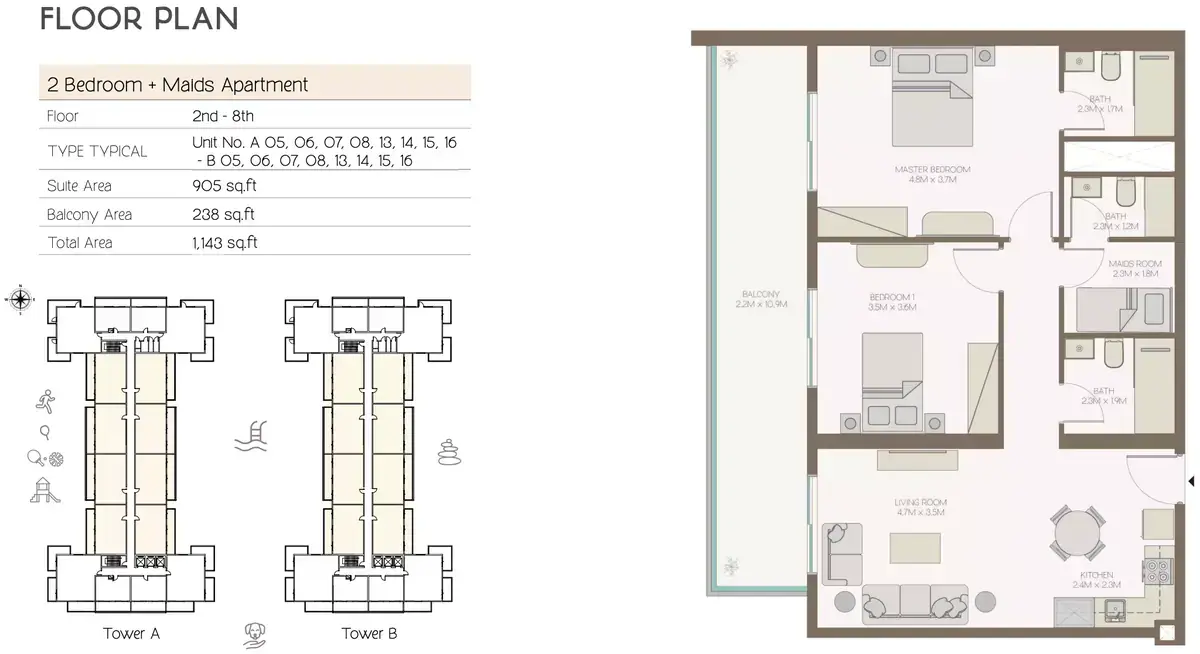 Планировка — 2-спальная, 106 м²