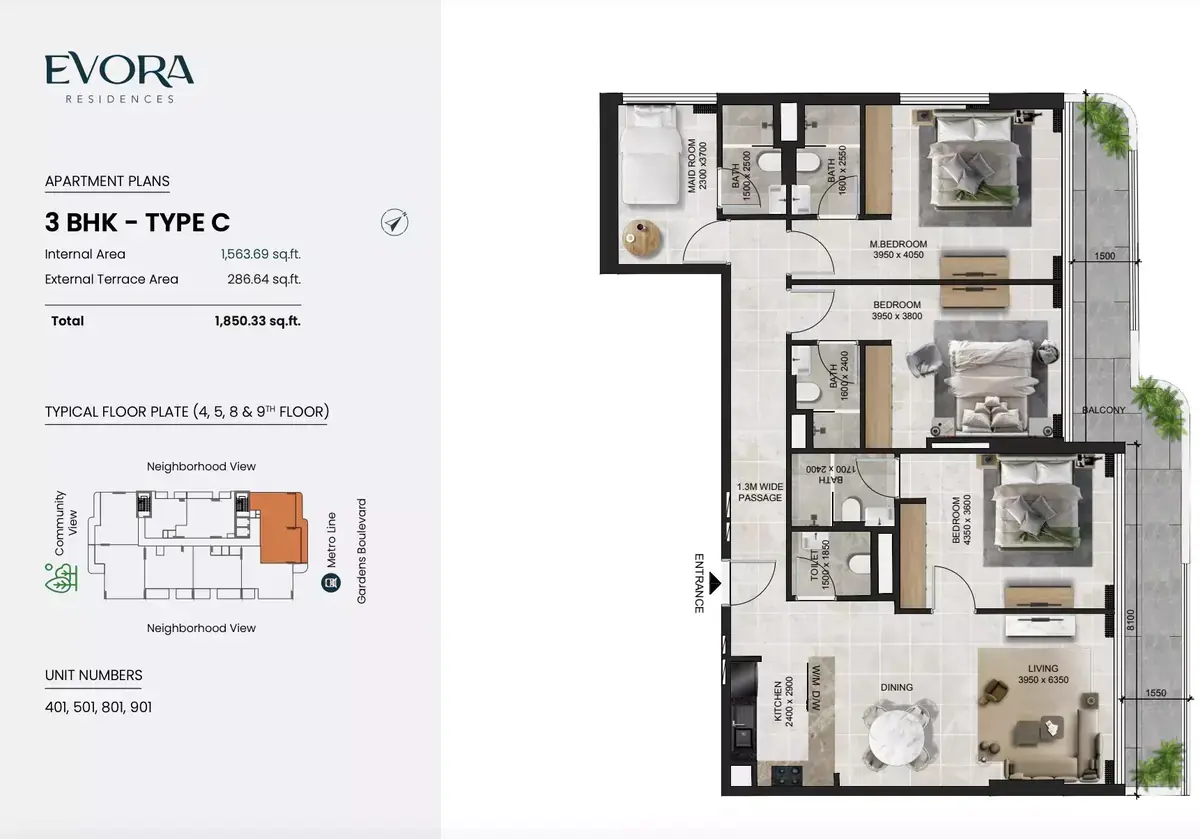 Планировка — 3-спальная, 172 м²