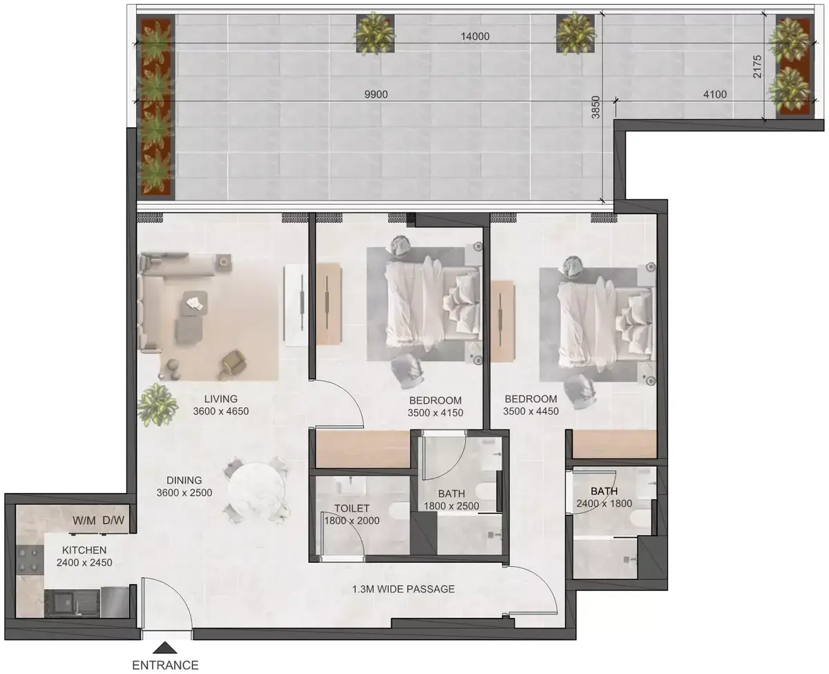 Планировка — 2-спальная, 152 м²