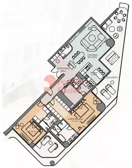 Планировка — 2-спальная, 277 м²