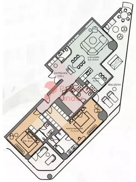 Планировка — 2-спальная, 277 м²
