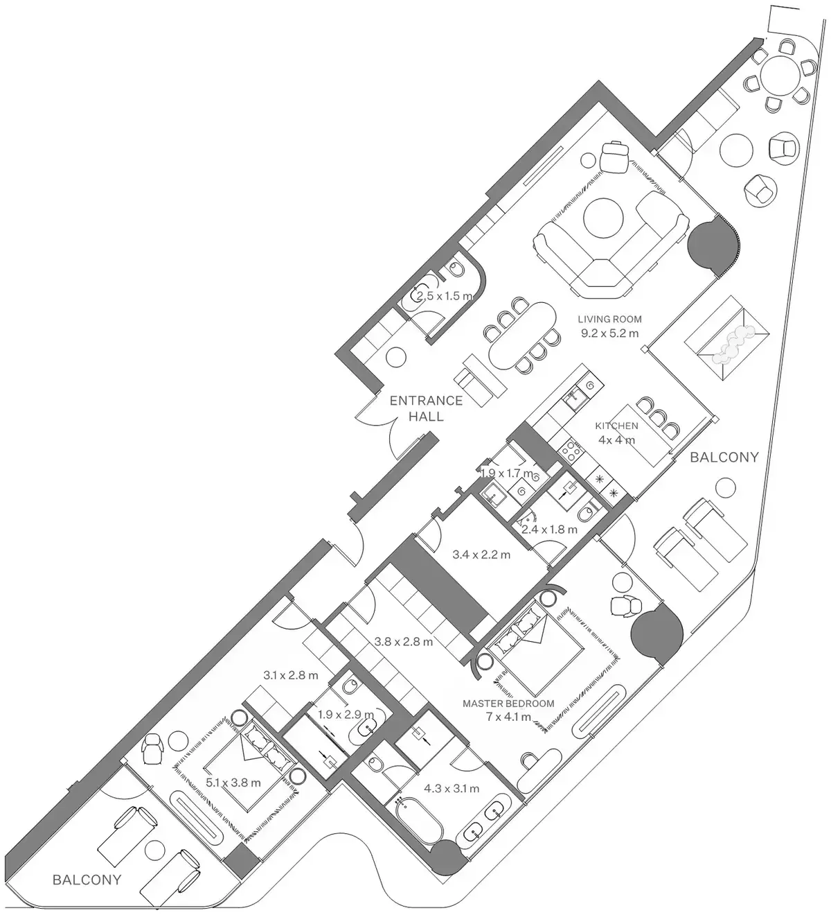 Планировка — 2-спальная, 273 м²