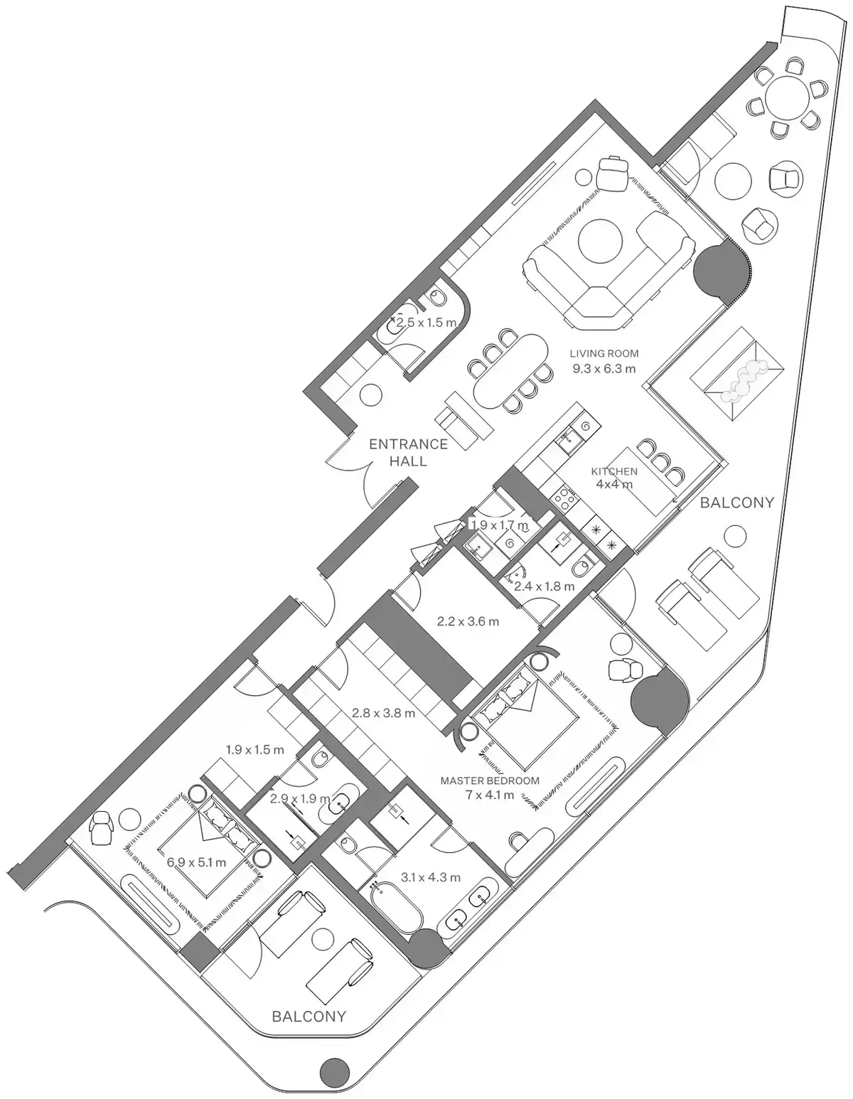 Планировка — 2-спальная, 357 м²