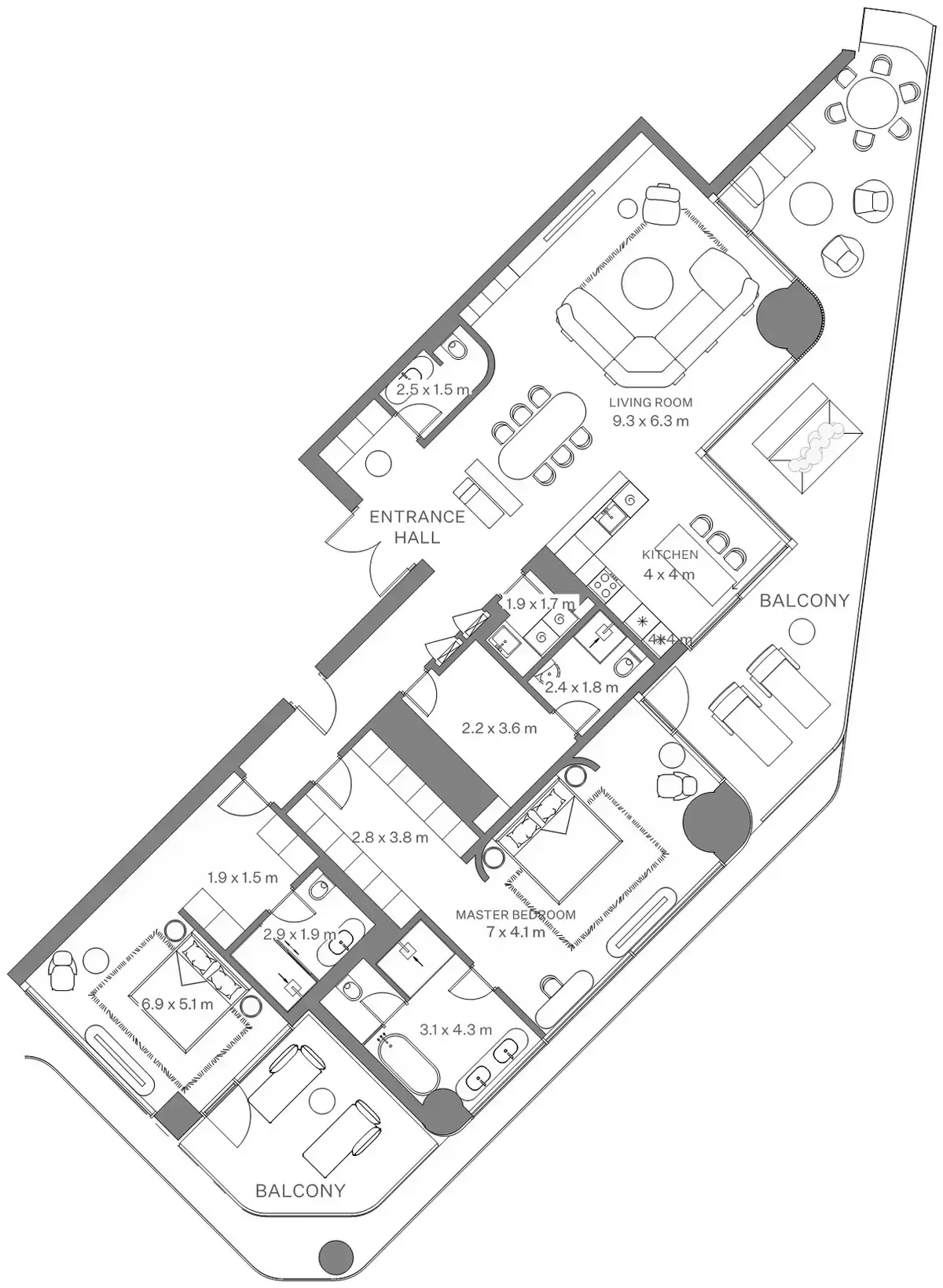 Планировка — 2-спальная, 358 м²