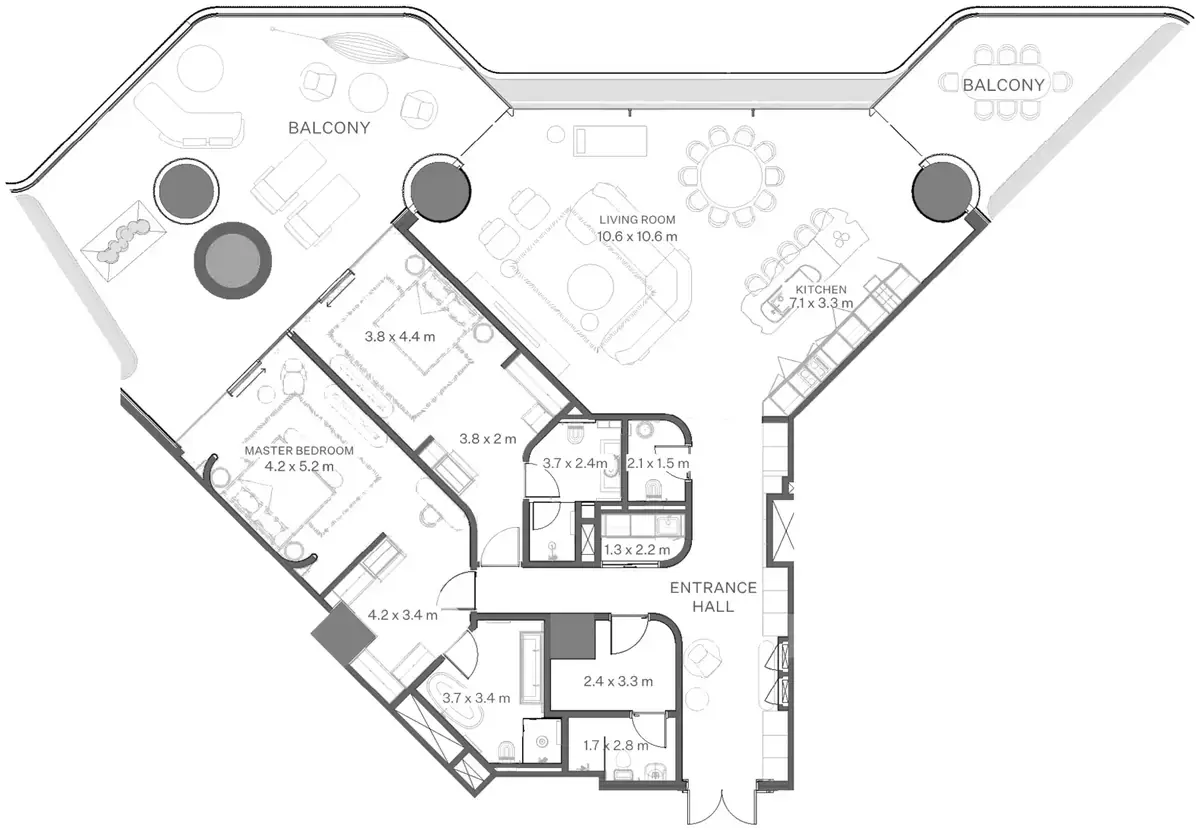 Планировка — 2-спальная, 331 м²