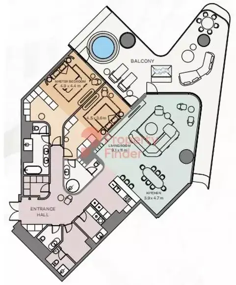 Планировка — 2-спальная, 349 м²