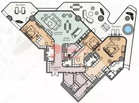 Планировка — 3-спальная, 601 м²