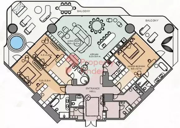 Планировка — 3-спальная, 444 м²