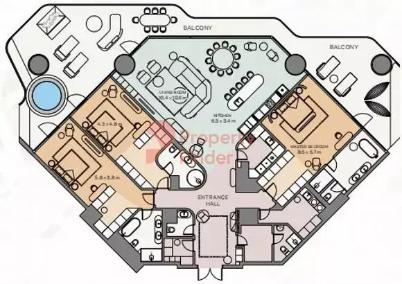 Планировка — 3-спальная, 449 м²