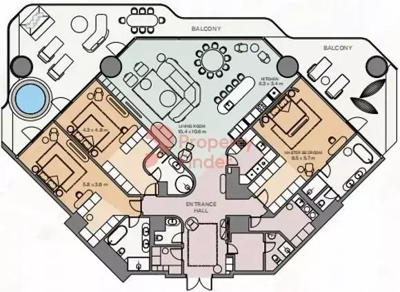 Планировка — 3-спальная, 444 м²