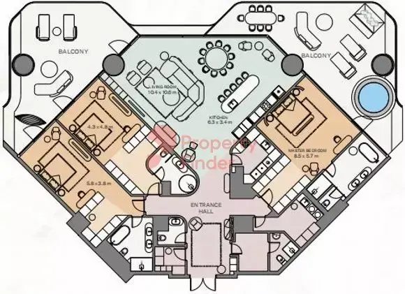 Планировка — 3-спальная, 456 м²