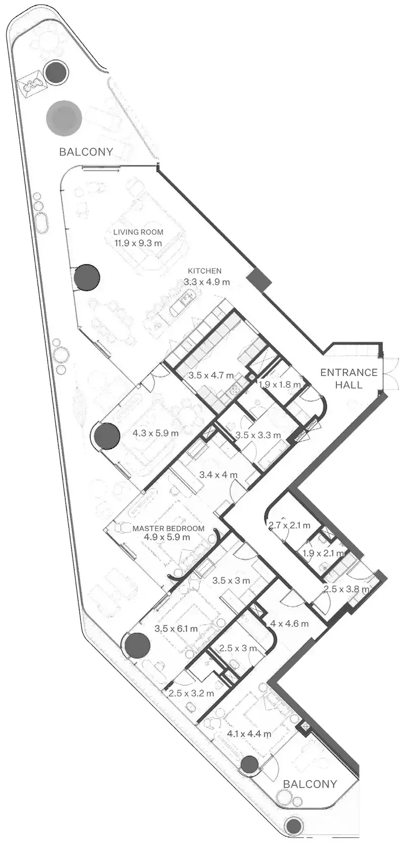 Планировка — 3-спальная, 482 м²