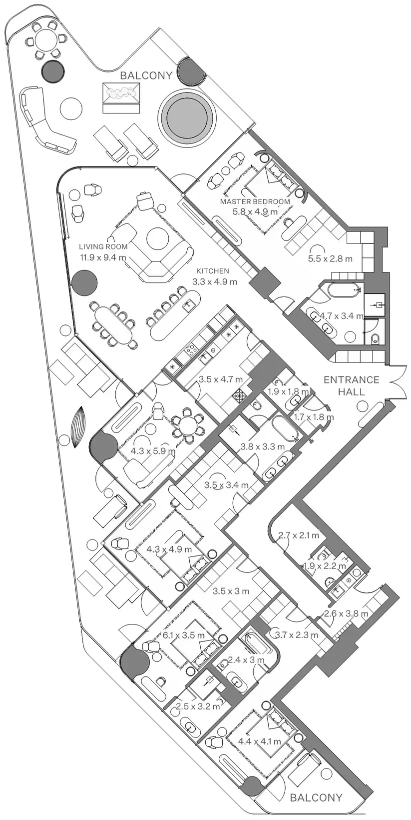 Планировка — 3-спальная, 482 м²