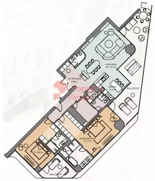 Планировка — 2-спальная, 274 м²