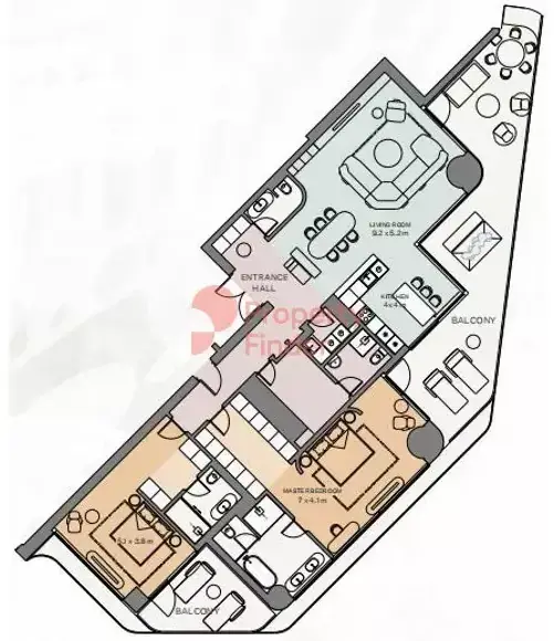Планировка — 2-спальная, 274 м²