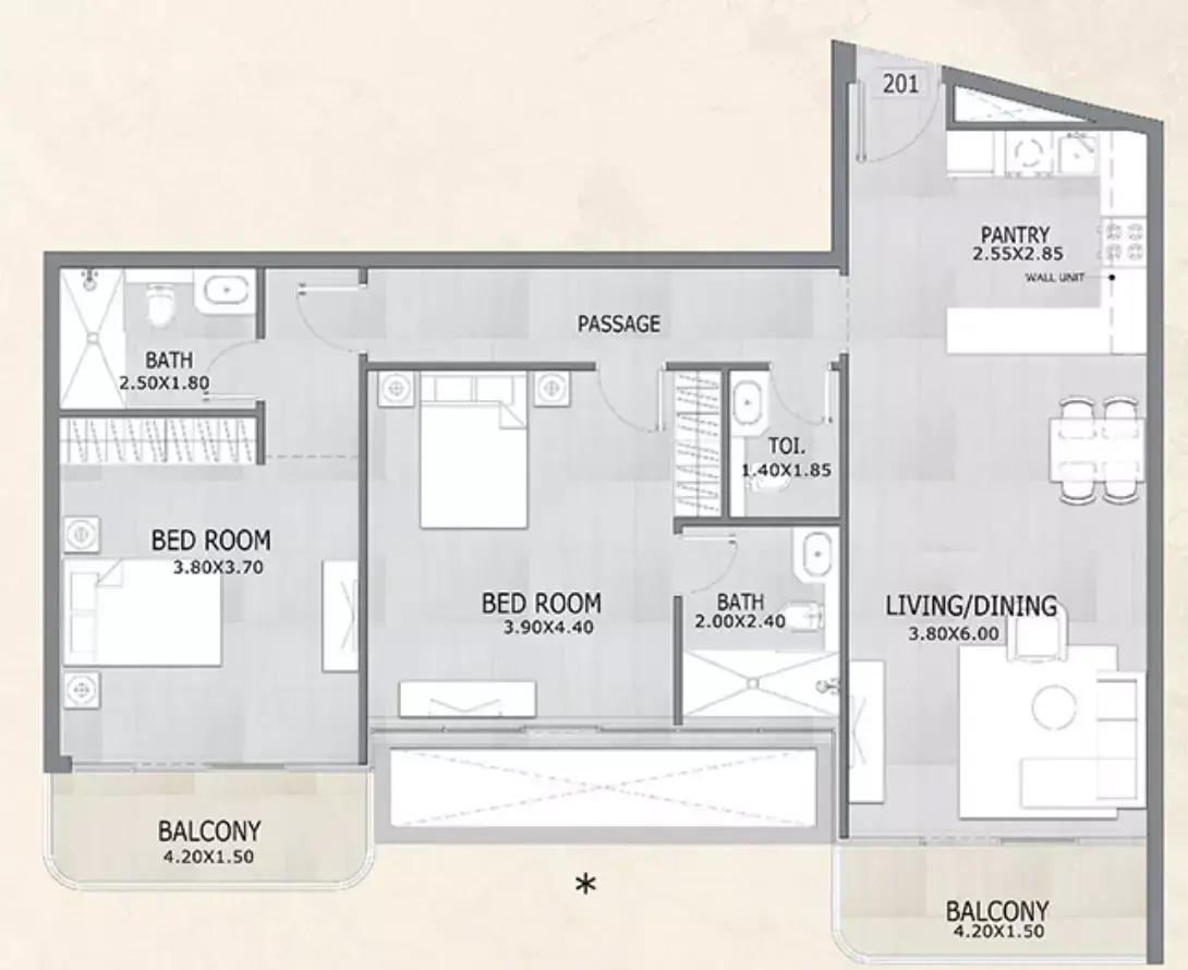 Планировка — 2-спальная, 111 м²