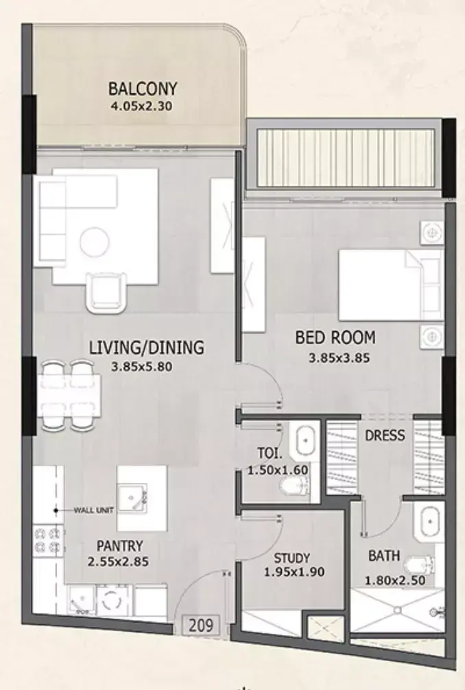 Планировка — 1-спальная, 78 м²