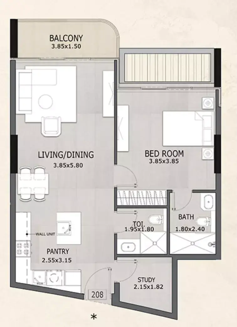 Планировка — 1-спальная, 73 м²