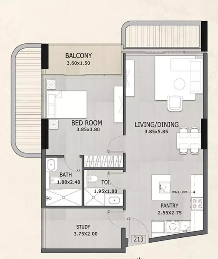 Планировка — 1-спальная, 77 м²