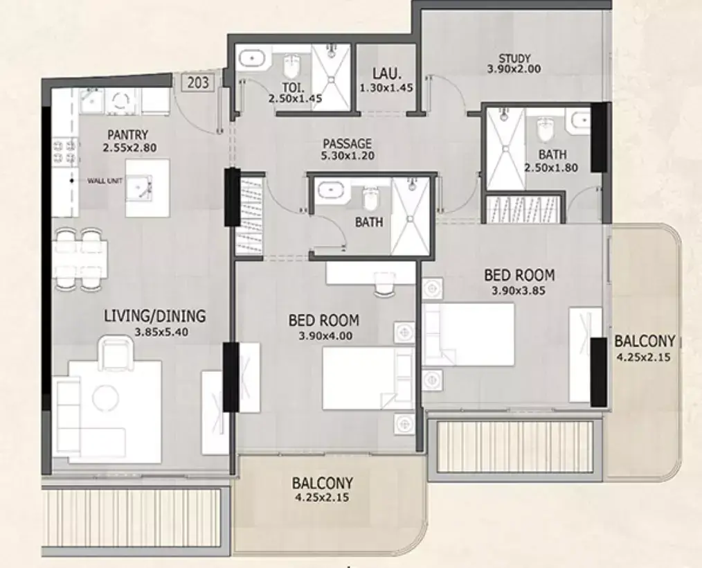 Планировка — 2-спальная, 122 м²