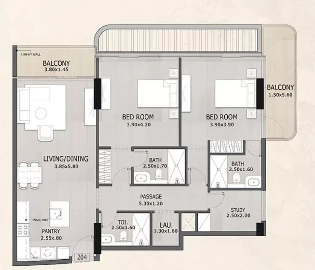 Планировка — 2-спальная, 120 м²