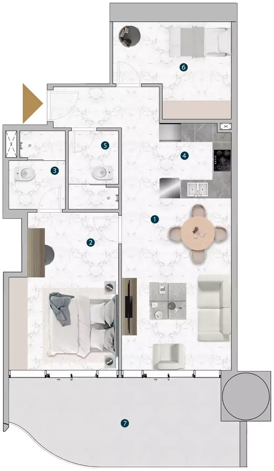 Планировка — 1-спальная, 110 м²