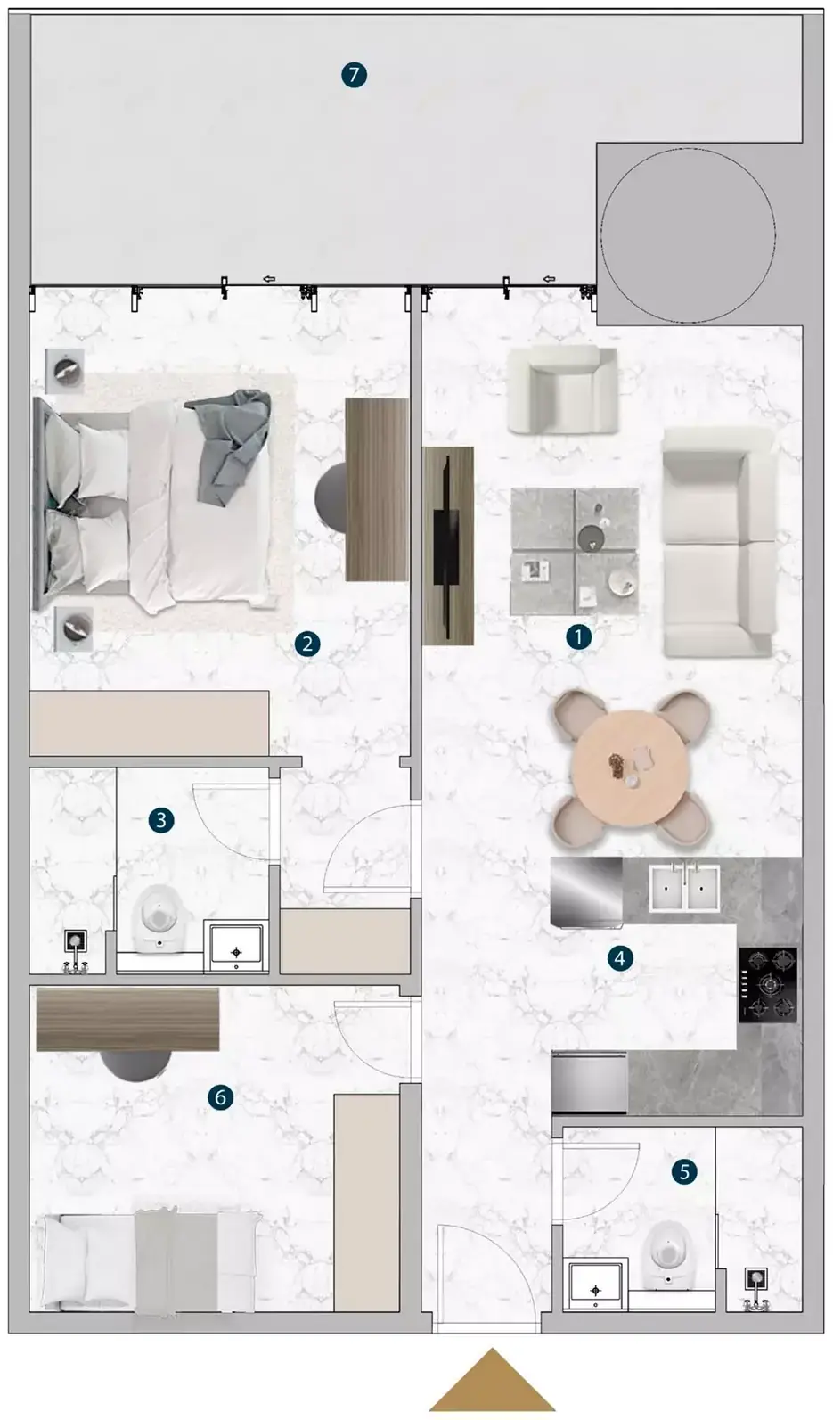 Планировка — 1-спальная, 85 м²