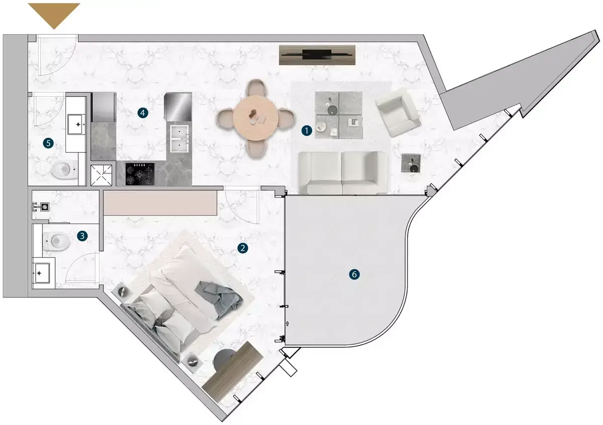 Планировка — 1-спальная, 72 м²