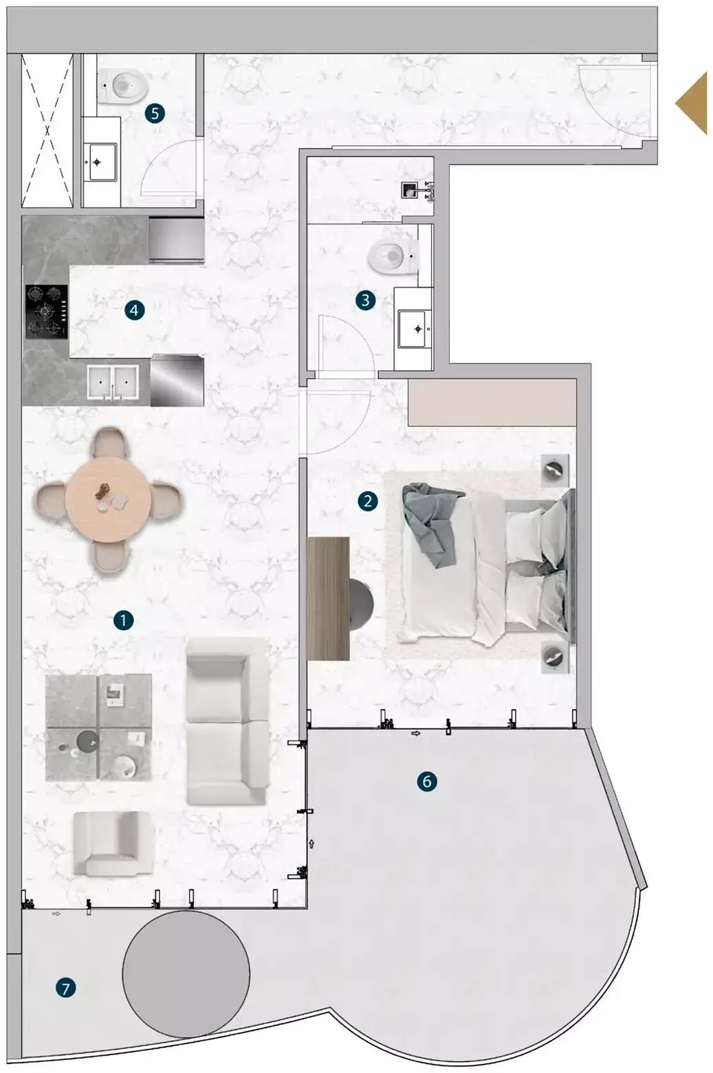 Планировка — 1-спальная, 88 м²