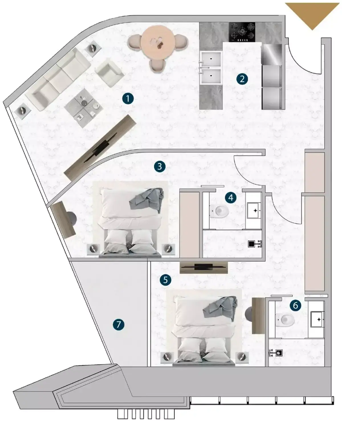 Планировка — 2-спальная, 93 м²