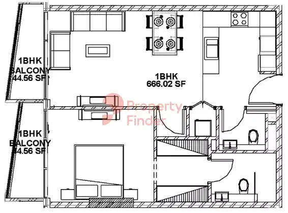 Планировка — 1-спальная, 69 м²