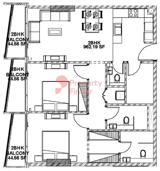 Планировка — 2-спальная, 102 м²