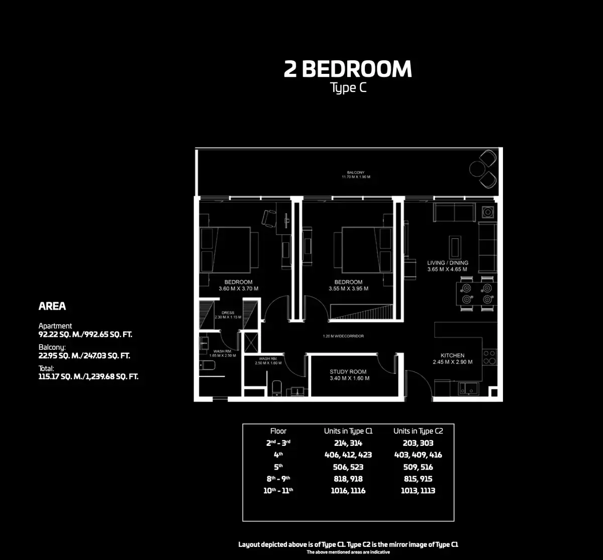Планировка — 2-спальная, 115 м²