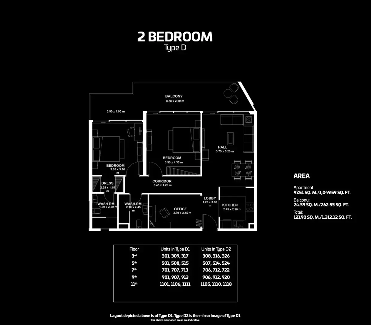 Планировка — 2-спальная, 122 м²