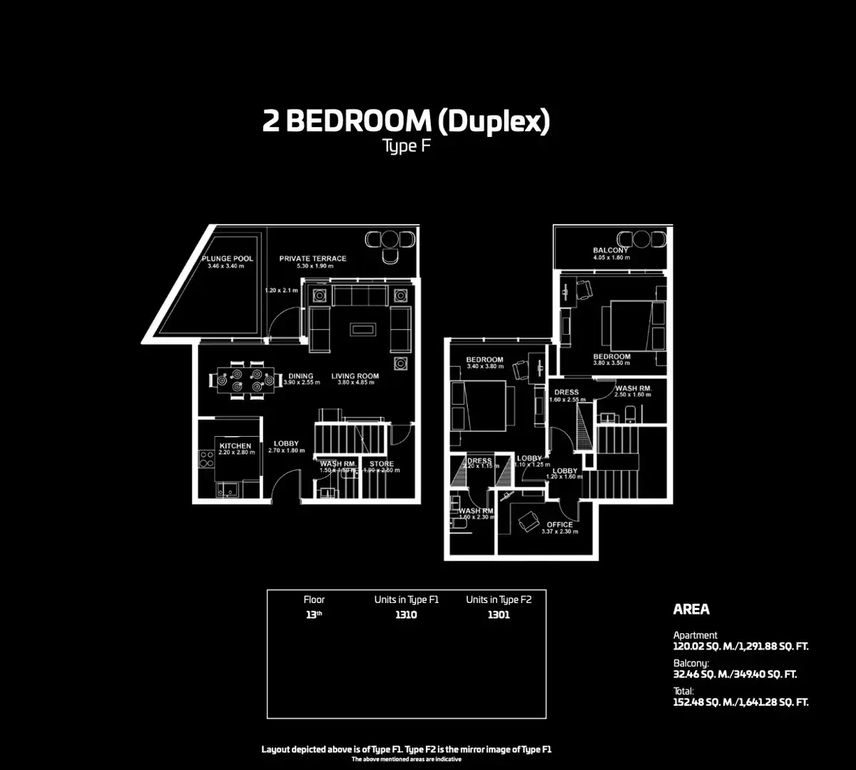 Планировка — 2-спальная, 152 м²