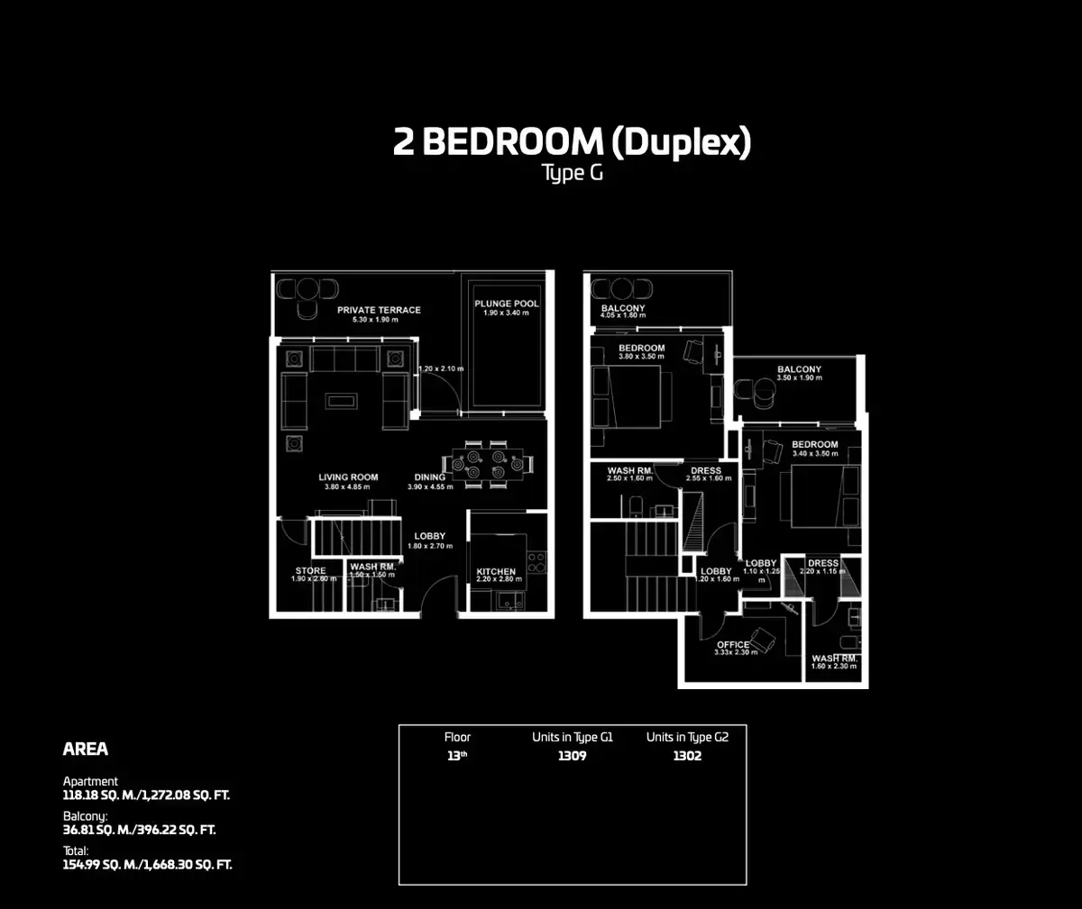 Планировка — 2-спальная, 155 м²