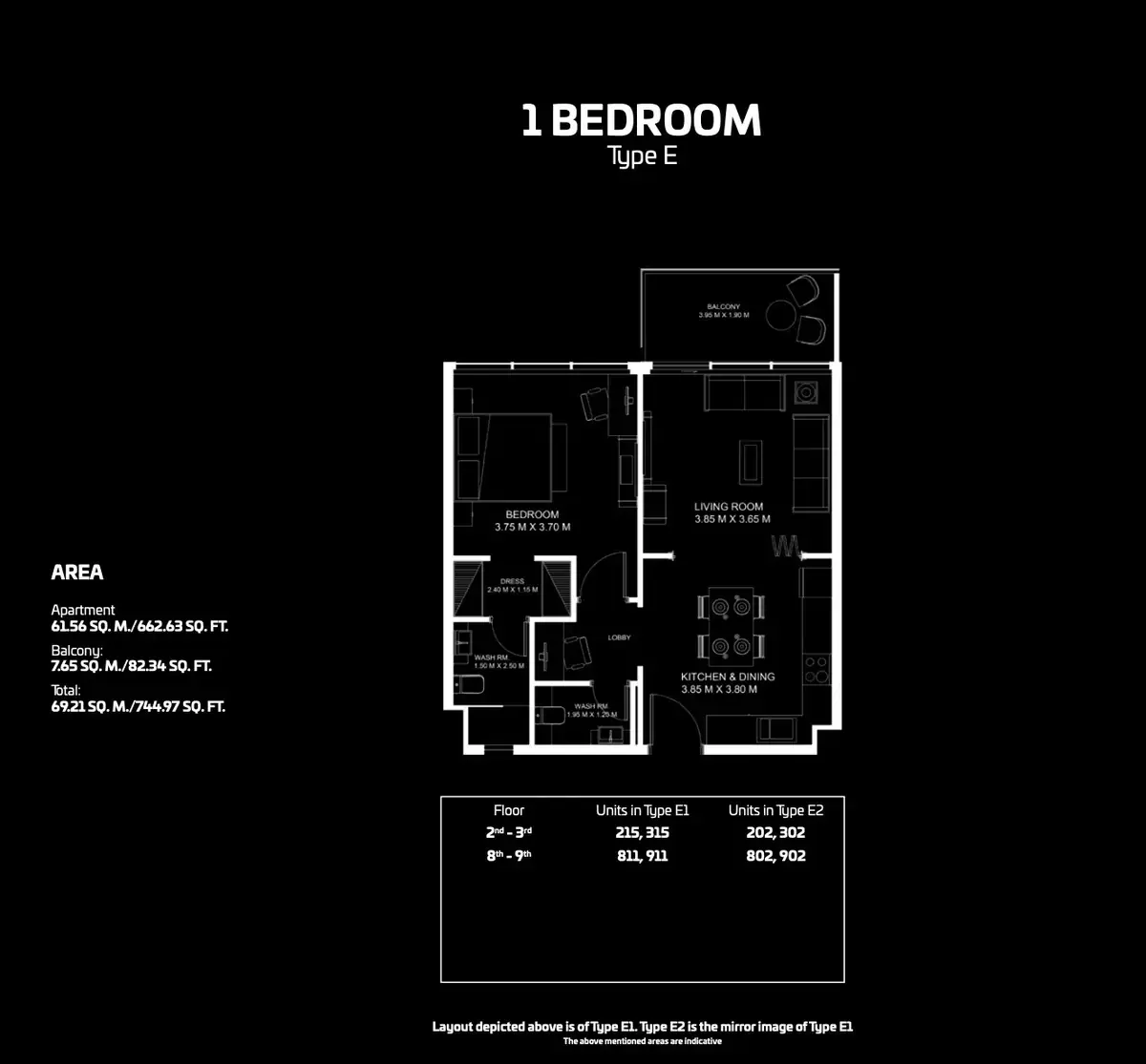 Планировка — 1-спальная, 69 м²