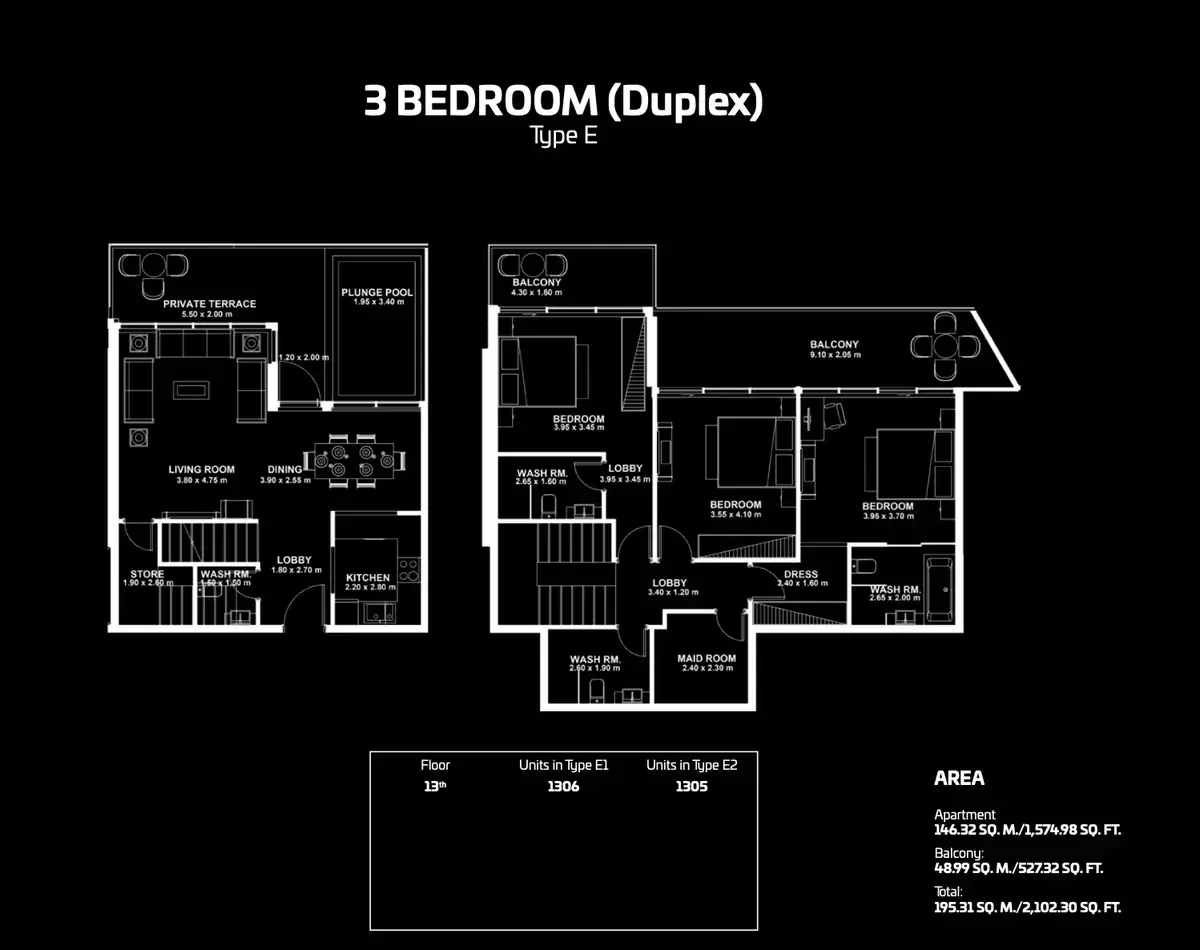 Планировка — 3-спальная, 195 м²