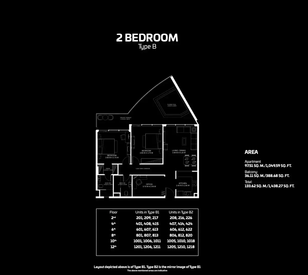 Планировка — 2-спальная, 134 м²