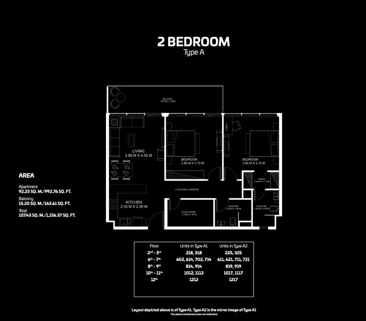 Планировка — 2-спальная, 107 м²