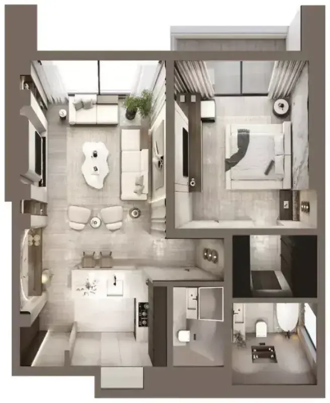 Планировка — 1-спальная, 67 м²