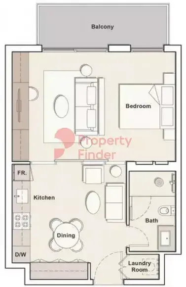 Планировка — 1-спальная, 58 м²