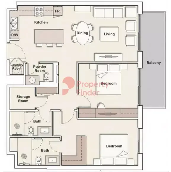 Планировка — 2-спальная, 99 м²