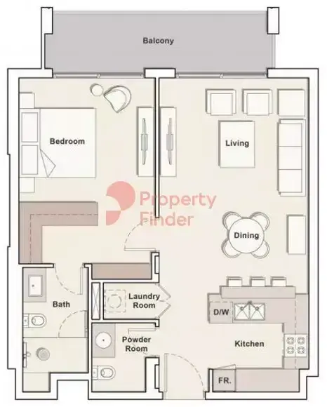 Планировка — 1-спальная, 74 м²